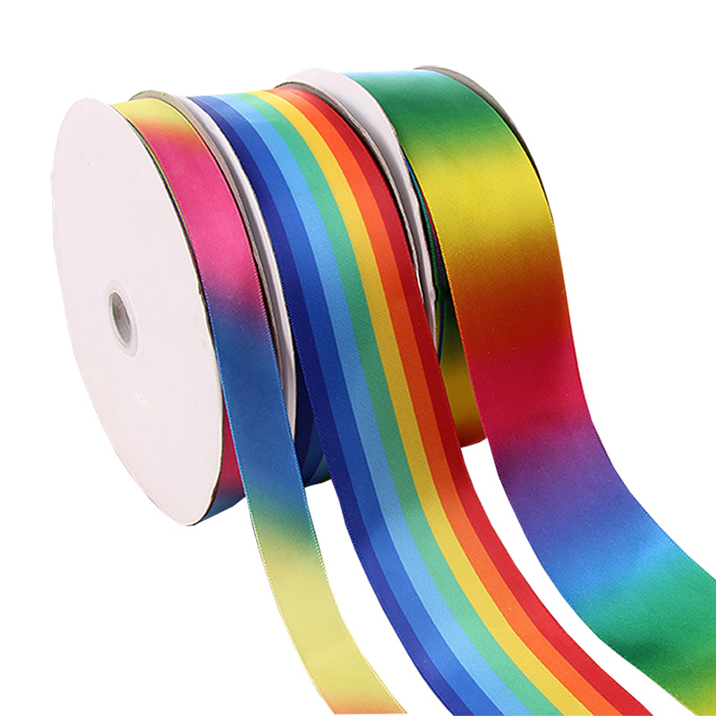 Gradient rainbow print satin ribbon heat transfer printed custom grosgrain ribbon